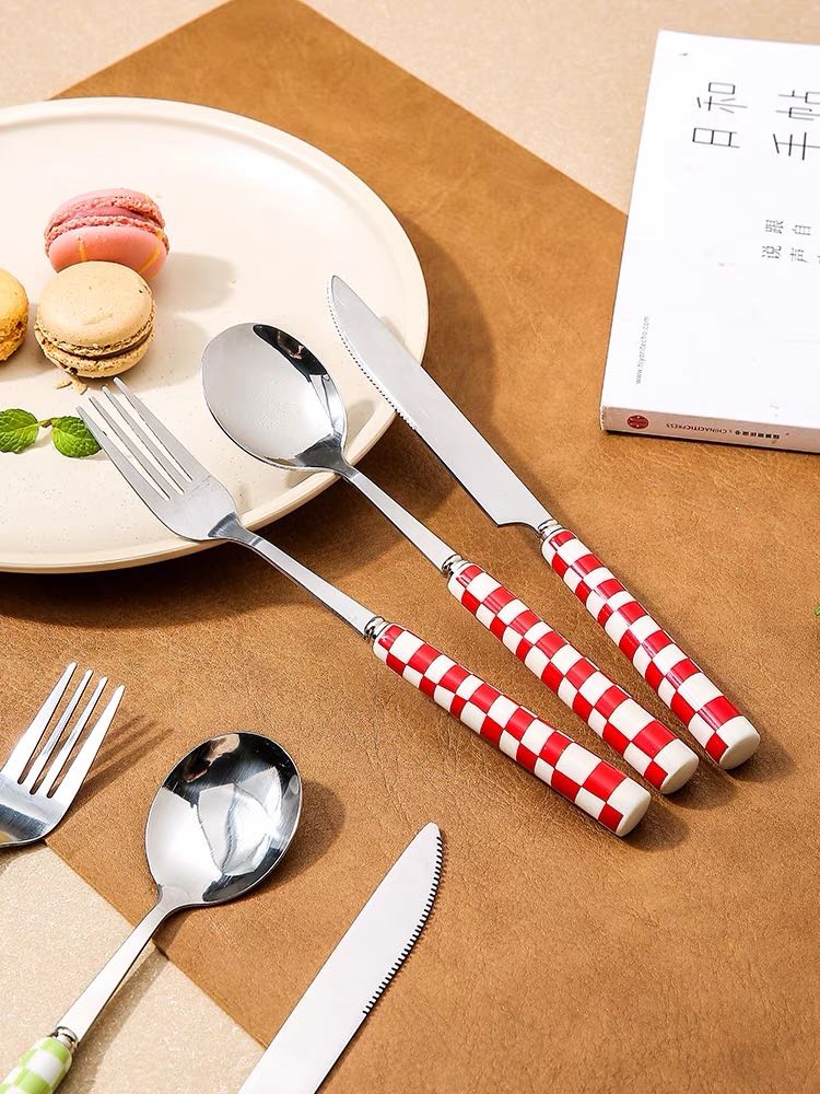 6 - Pack Modern Checkered Flatware Sets ( $4 / count )