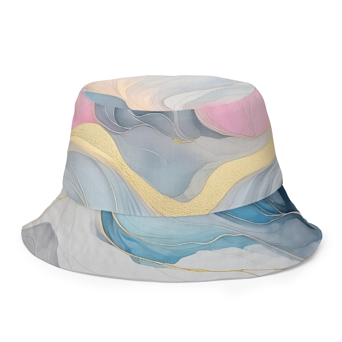 Reversible Bucket Hat Marble Cloud of Grey Pink Blue 72067